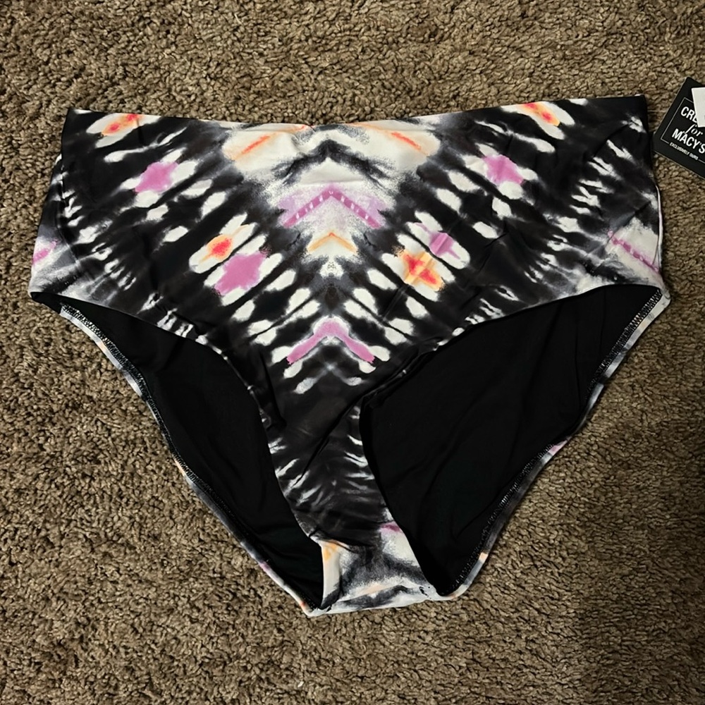 Bar III Women's Swimwear Black Size Large L Tie Dye High Waist Bottom NWT‎ 4840